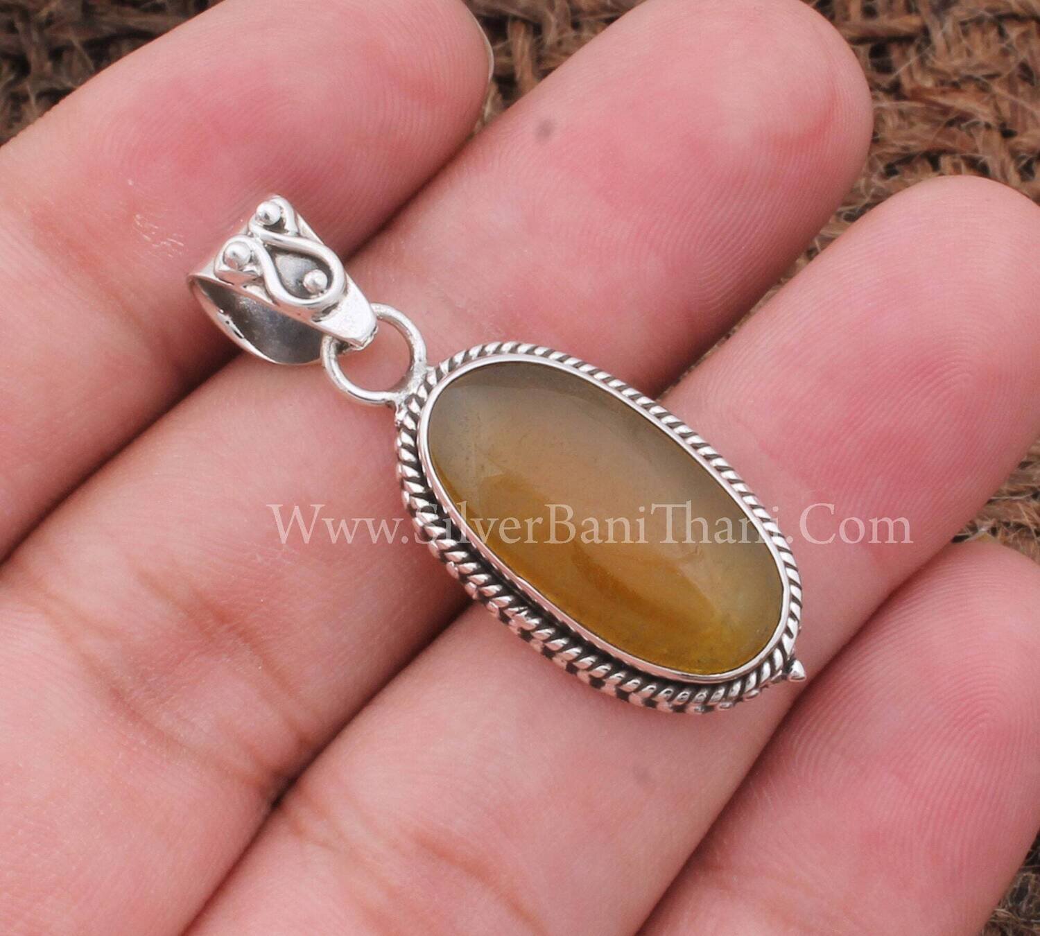 Sunset Jade Rectangle Shape Gemstone Necklace Pendant 925 Sterling Silver Pendant Designer Boho Silver Handmade Pendant Women Silver Jewelry