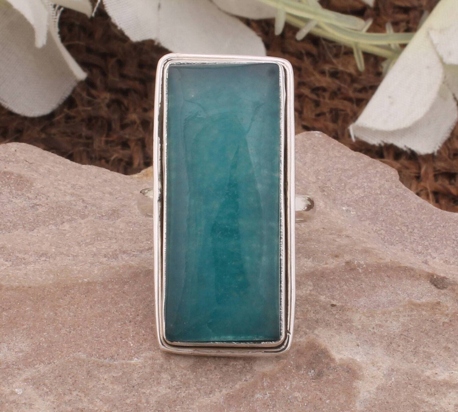 Blue Jade Rectangle Shape Gemstone Silver Ring 925 Sterling Solid Silver Ring Handmade Bar Gemstone Jewelry Present For Her Blue Jade Rings