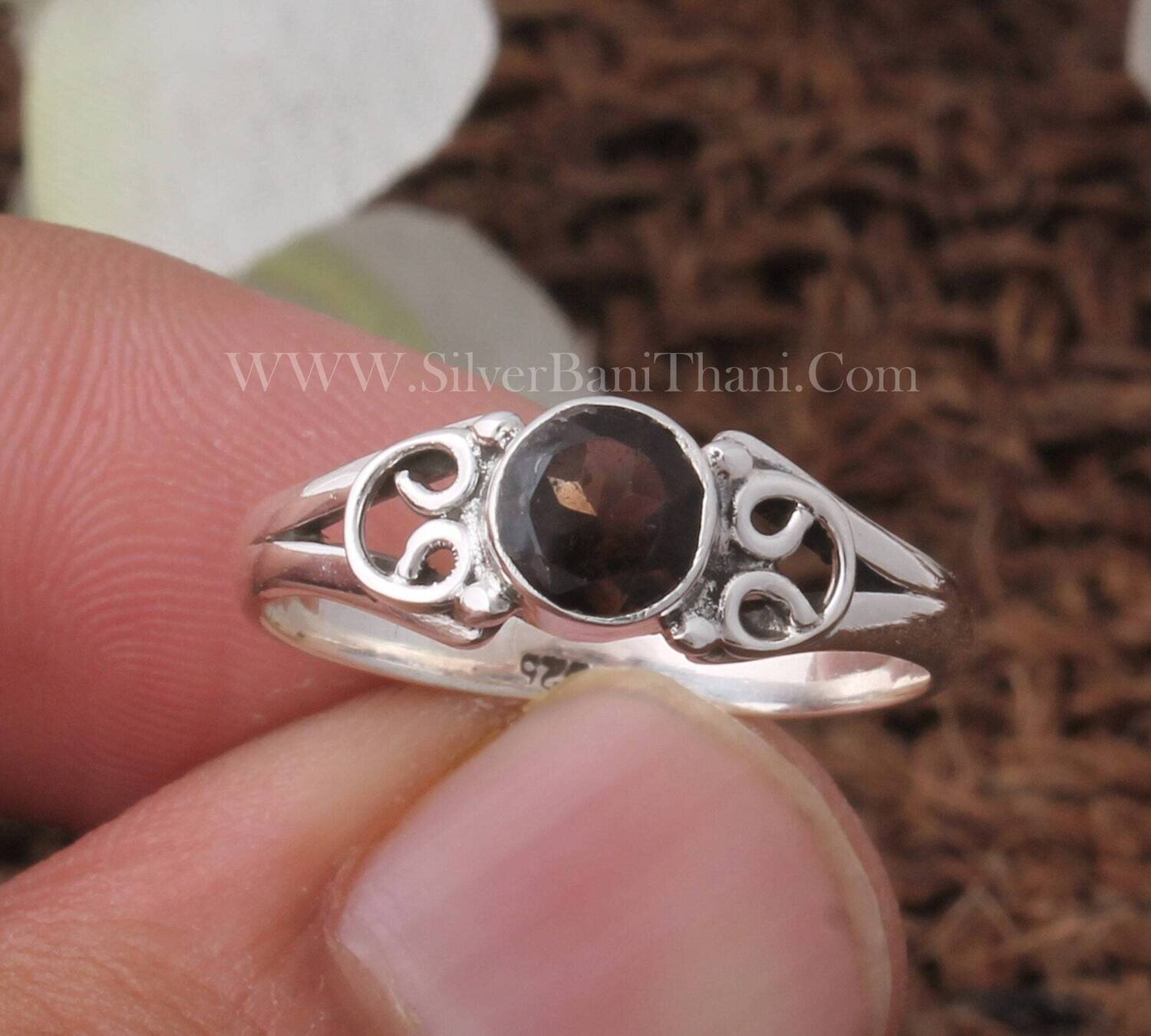 Smoky Quartz Round Shape Silver Ring | 925 Sterling Silver Ring | Handmade Bridal Jewelry | Present For Her | Wedding Jewelry For Women Gift