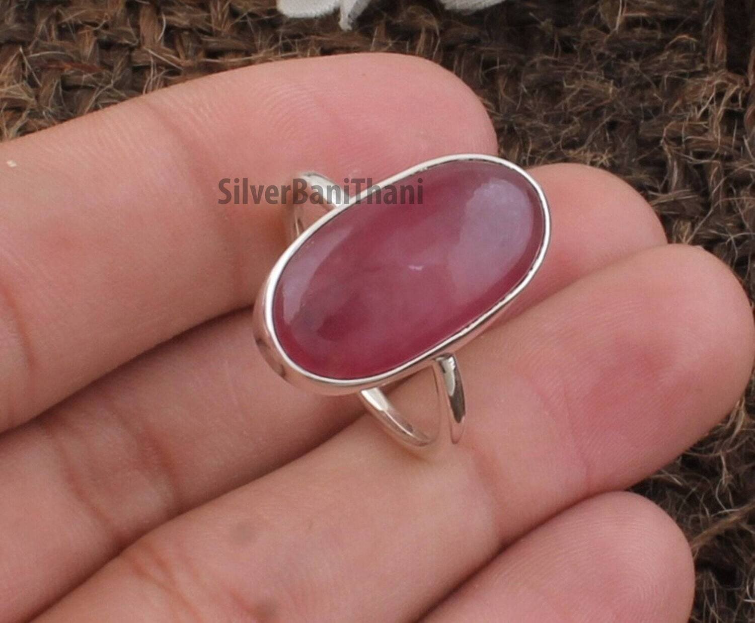 Ruby Jade Oval Shape Gemstone Silver Ring | 925 Sterling Solid Silver Ring | Handmade Boho Everyday Jewelry | Valentine's Day Ring Gift Idea