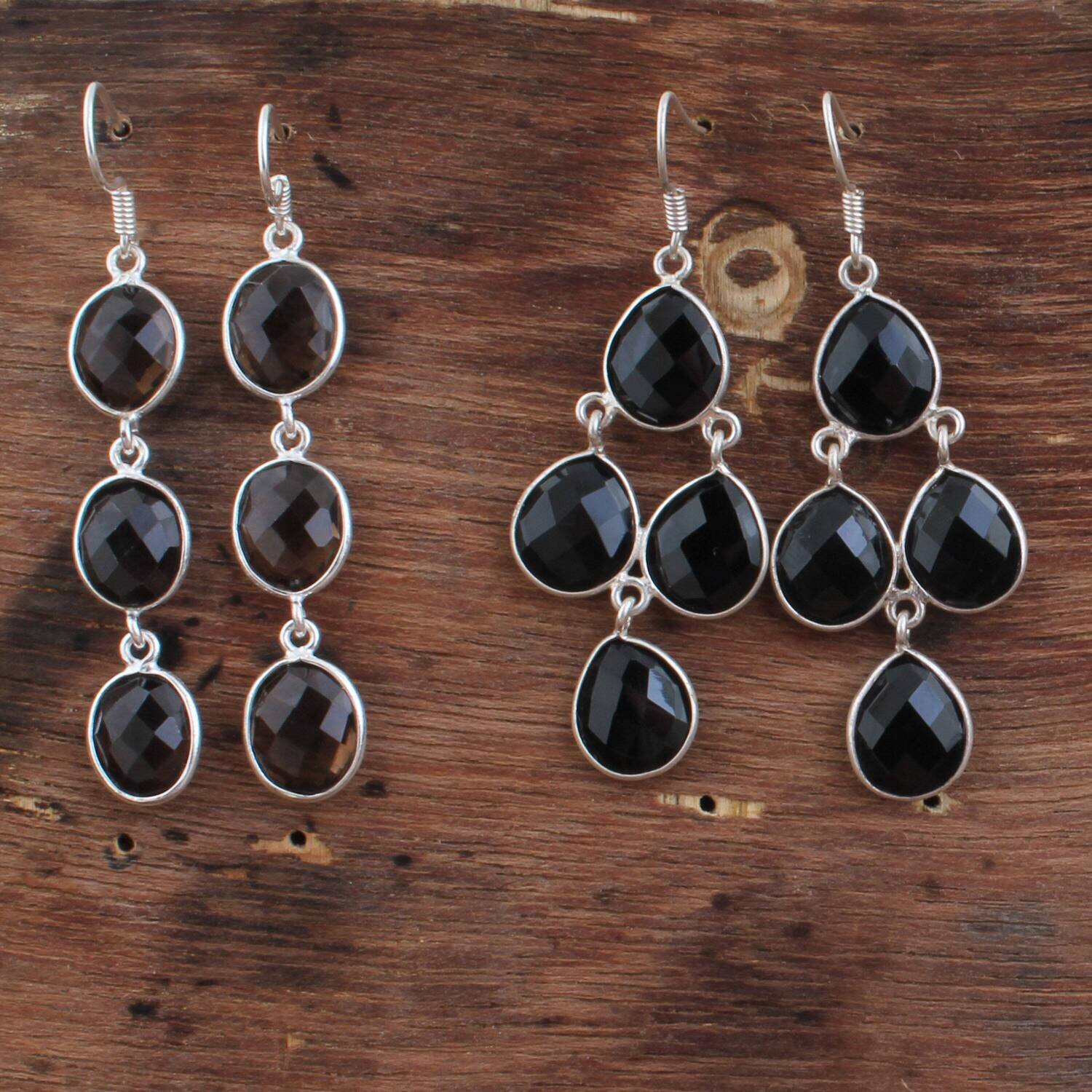 Multi Stone Silver Earring*Cut Stone Semi Precious Earring*Smoky+Black Onyx Gemstone Earring*Silver Bani Thani  Earring*Long Earring2022Etsy