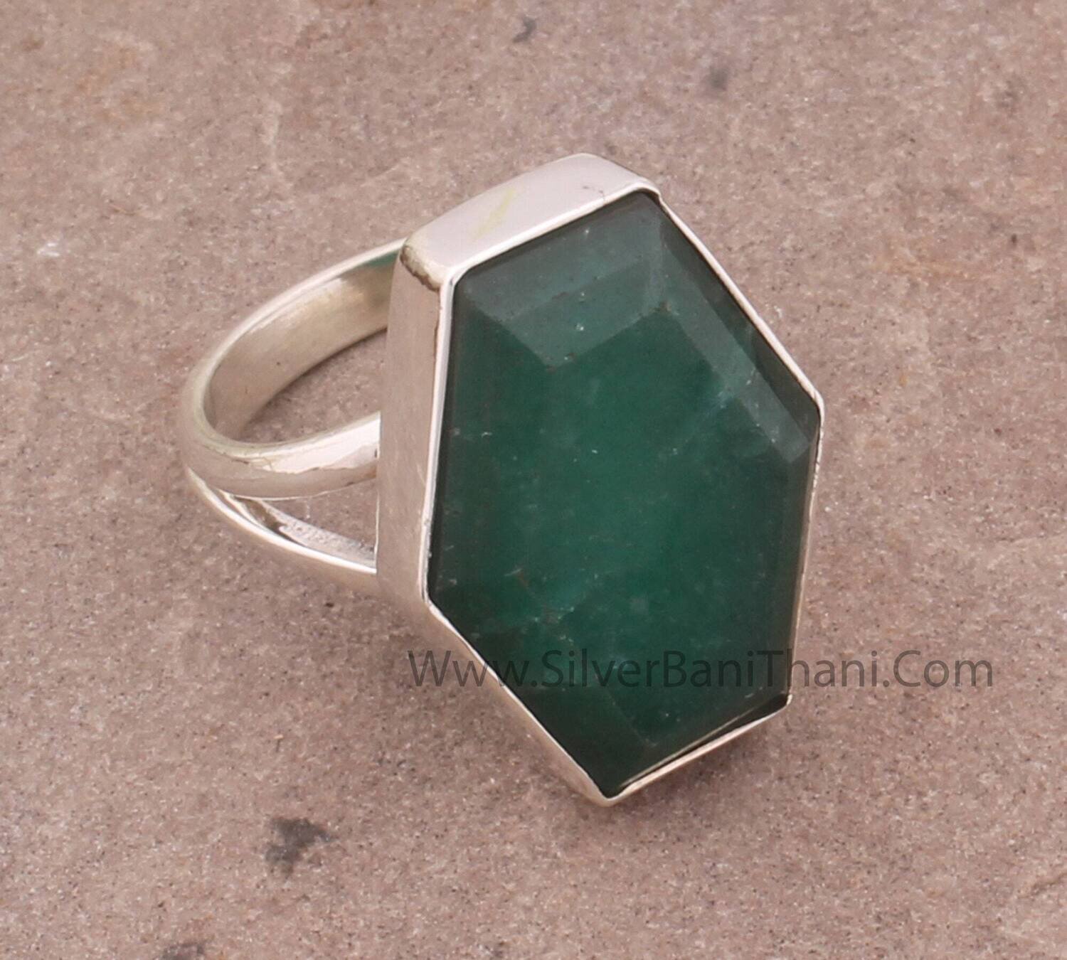 Emerald Silver Ring | 925 Sterling Solid Silver Emerald Ring | Handmade Hexagon Shape Emerald Ring | Women Wedding Jewelry | Ring For Women