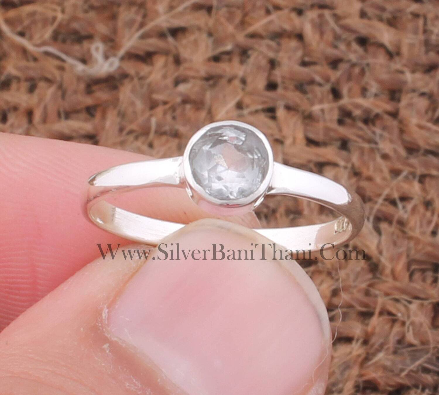 Blue Topaz Gemstone Silver Ring | 925 Sterling Solid Silver Ring | Round Shape Ring | Handmade Silver Ring | Everyday Jewelry Gifts