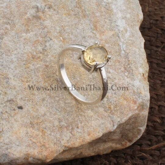 Citrine Ring-Solid Silver Ring 925 Sterling Silver Ring-Cut Citrine Semi Precious Ring-Middle Finger Small Stone Ring-Engagement Bride Ring