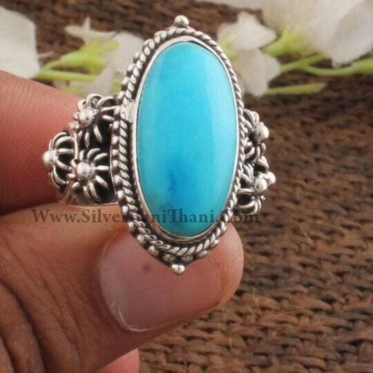 Turquoise Ring - Designer Baguette Stone Silver Ring - 925 Sterling Solid Silver Ring - Sleeping Beauty Turquoise Gemstone Ring - Mom Gift