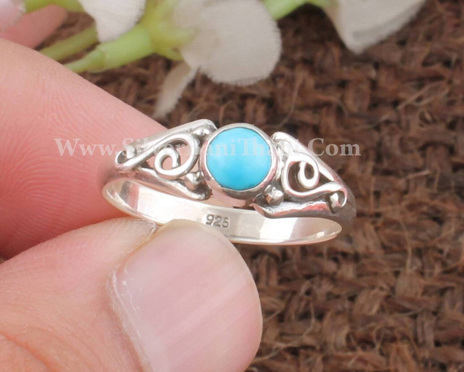 Turquoise Round Shape Silver Ring | 925 Sterling Silver Ring | Handmade Bridal Jewelry | Present For Her | Women Wedding Jewelry Gift Idea