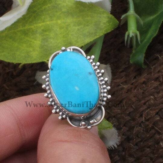 Turquoise Ring-Solid Silver Ring 925 Sterling Silver Ring-Middle Finger Sleeping Beauty Turquoise Everyday Use Ring-Bride Boho Silver Ring