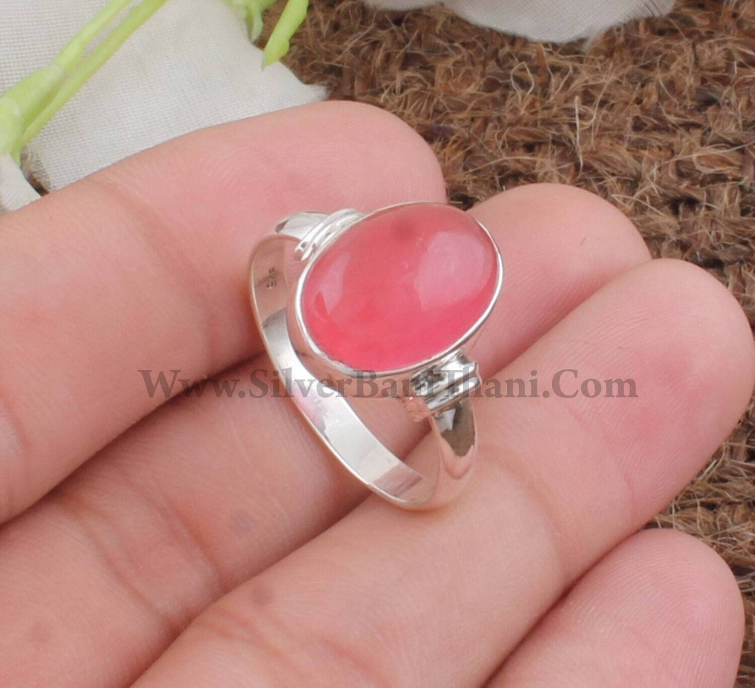 Pink Jade Oval Shape Gemstone Silver Ring | 925 Sterling Solid Carved Silver Oval Ring | Handmade Wedding Jewelry | Mother's Day Gift Idea