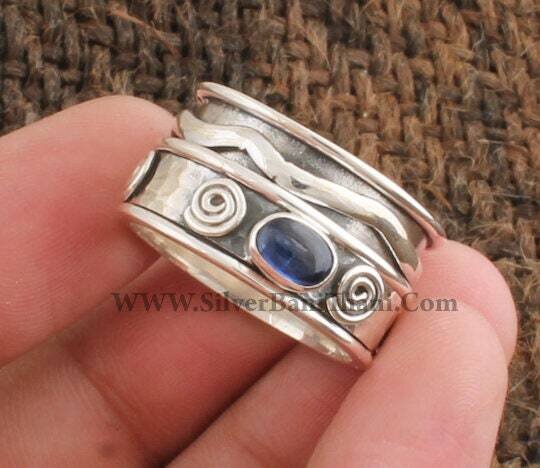 Kyanite Spinner Ring-Silver Spinner Band Ring-925 Sterling Silver Ring-Small Stone Spinner Ring-Oval Cabochon Band Ring-Christmas Gift2022