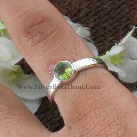 Peridot Ring-Solid Silver Ring 925 Sterling Silver Ring-Cut Peridot Semi Precious Ring-Middle Finger Small Stone Ring-Engagement Bride Ring