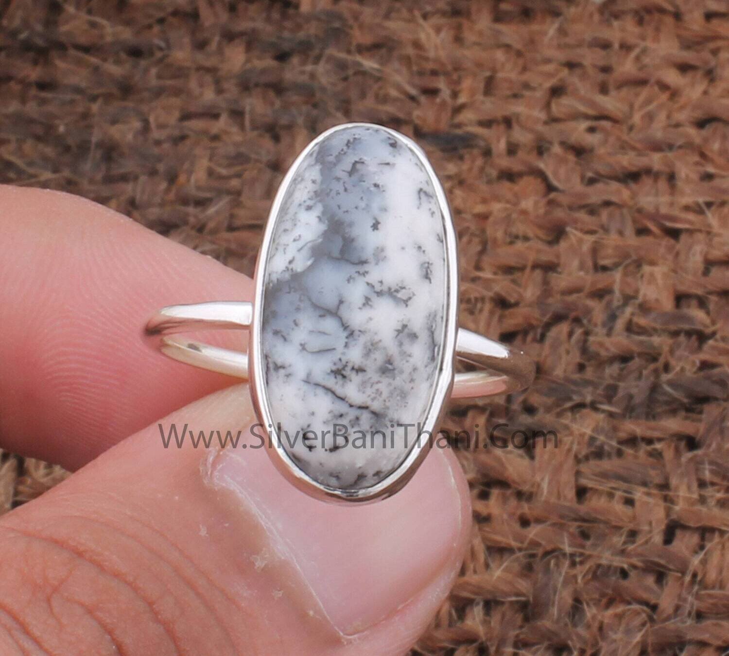 Dendritic Opal Oval Gemstone Silver Ring | 925 Sterling Solid Designer Silver Oval Stone Ring | Handmade Anniversary Gift For Women