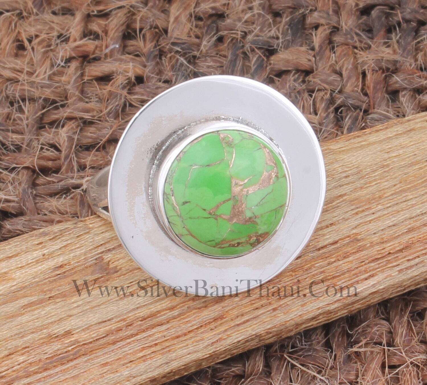 Silver Coin Green Copper Turquoise Gemstone Silver Ring | Solid 925 Sterling Silver Ring | Designer Handmade December Birthstone Ring