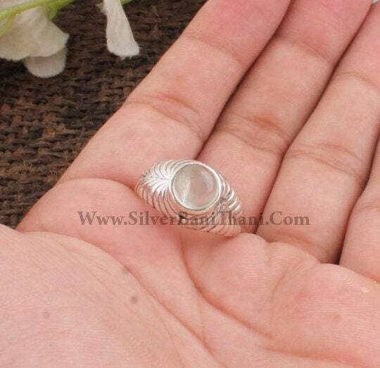 Lovely Prehnite Ring-Semi Precious Round Cabochon Stone Ring-Vintage Inspired Gemstone Ring-Solid Silver Ring-Index Middle Finger Ring-Etsy