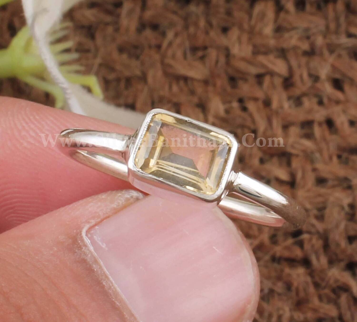 Citrine Gemstone Silver Ring | 925 Sterling Solid Silver Ring | Rectangle Shape Gemstone Ring | Handmade Silver Ring | Everyday Jewelry Gift