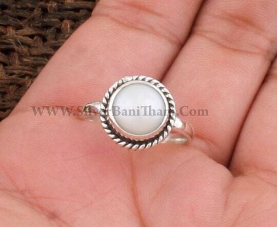 925 Sterling Solid Silver Pearl Silver Ring | Handmade Round Shape Gemstone Ring | Bridal Wedding Rings | Women Silver Jewelry | Gift Idea