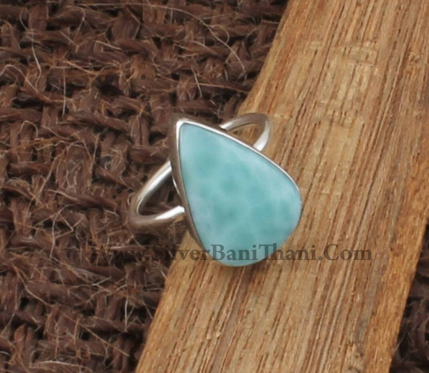 Solid 925 Sterling Silver  Larimar Gemstone Ring | Designer Pear Shape Gemstone Silver Ring | Handmade Ring | Mother's Day Gift Idea