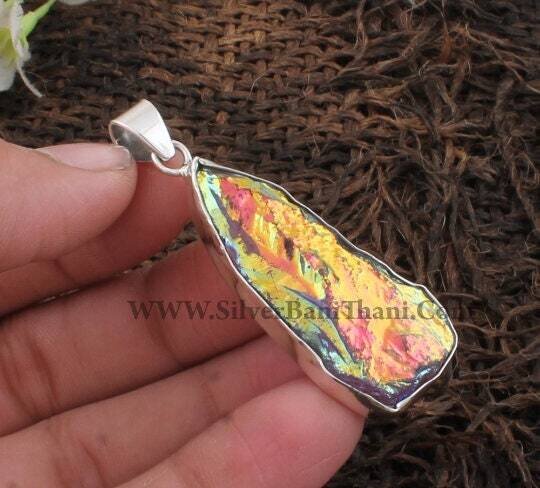 Raw Aura Quartz Gemstone Pendant | 925 Sterling Silver Pendant | Rough Gemstone Pendant | Designer Handmade Pendant |Women Jewelry Gift Idea