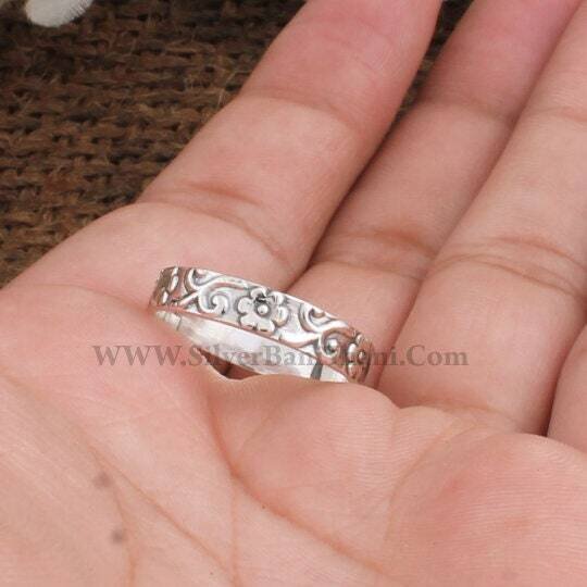 Silver Band Ring - Floral Band Ring - Floral Silver Ring - Silver Wedding Band Ring - 925 Sterling Solid Silver Ring - Vintage Inspired2022
