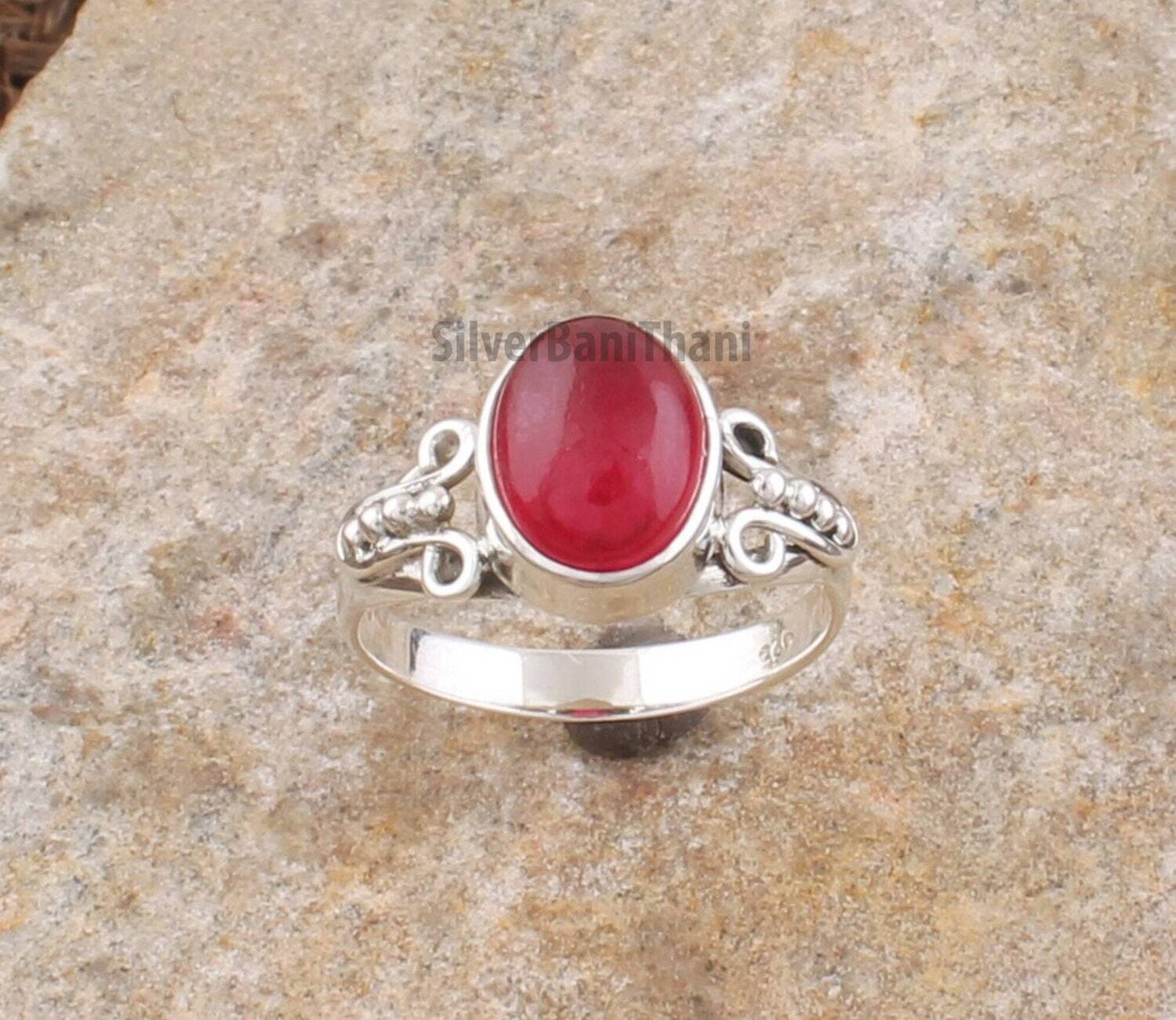 Pink Jade Oval Shape Gemstone Silver Ring | 925 Sterling Solid Designer Silver Band Ring | Handmade Jewelry | Valentine's Day Ring Gift Idea