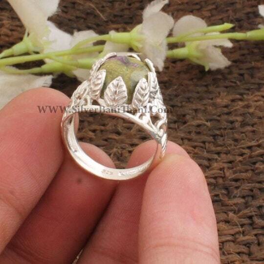 Stichtite Ring, Semi Precious Gemstone Ring, Vine Leaf Design Oval Stone Ring, Mother Gift Ring, Solid Silver Ring, Gift For Her Etsy Cyber