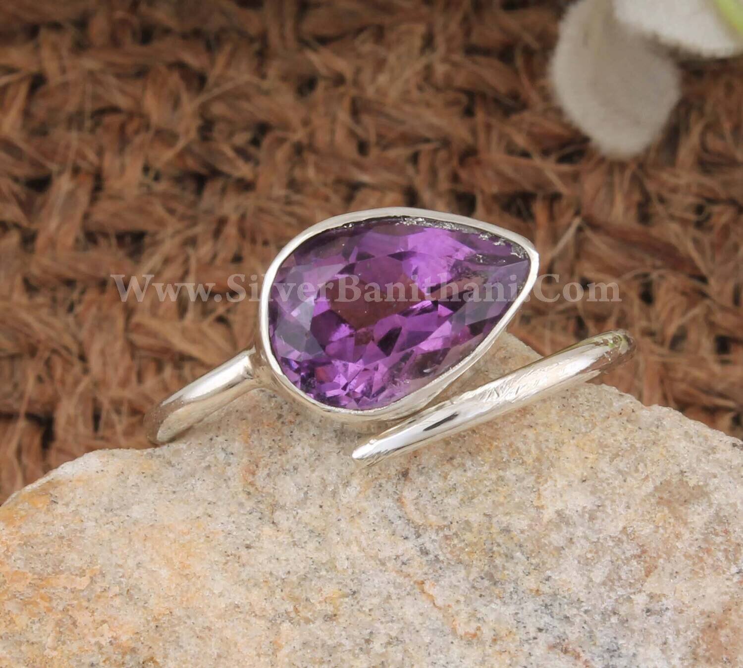 Amethyst Gemstone Solid 925 Sterling Silver Faceted Cut Pear Gemstone Ring | Handmade Adjustable Silver Ring | Silver Ring | Women Gift Ring