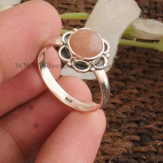 Peach Moonstone Gemstone Ring-Handmade Floral Design Silver Ring-Oval Stone Cabochon Ring-Daily Used Ring-Anniversary-Engagement-Gift Sales