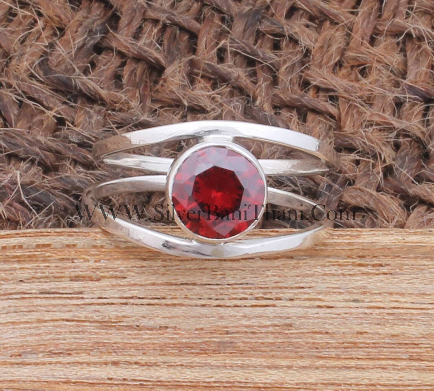 Red Garnet Silver Ring 925 Sterling Solid Silver Ring Round Gemstone Ring Dabble Band Ring Garnet Ring Handmade Ring Birthday Jewelry Gift