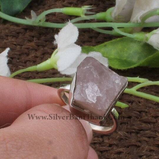 Rose Quartz Ring* Rough Ring*One Of Kind Ring*925 Sterling Solid Silver Ring* Raw Ring* Rough Rose Quartz Adjustable Rough RingSolid Silver