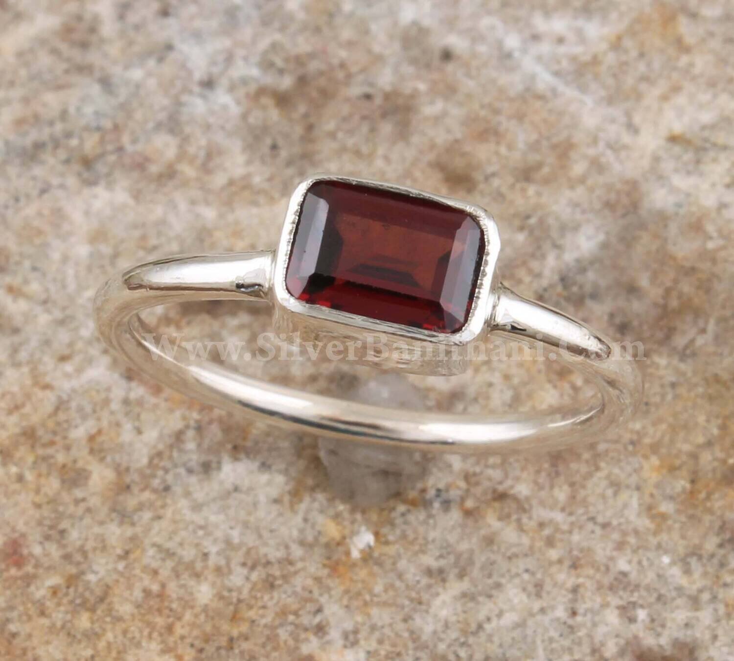 Red Garnet Gemstone Silver Ring | 925 Sterling Solid Silver Ring | Bar Shape Gemstone Ring | Handmade Silver Ring | Everyday Jewelry Gift