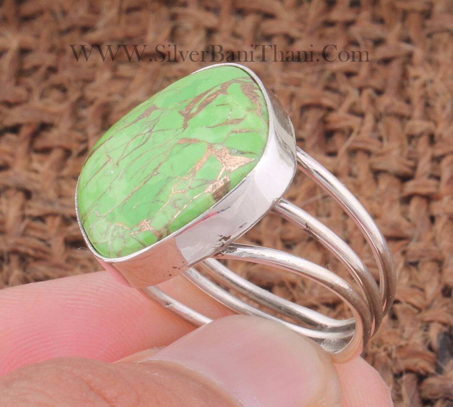 Turquoise Cushion Shape Gemstone Silver Ring | 925 Sterling Solid Silver Ring | Handmade Three Layer Silver Jewelry Gift Women#Mother's Day