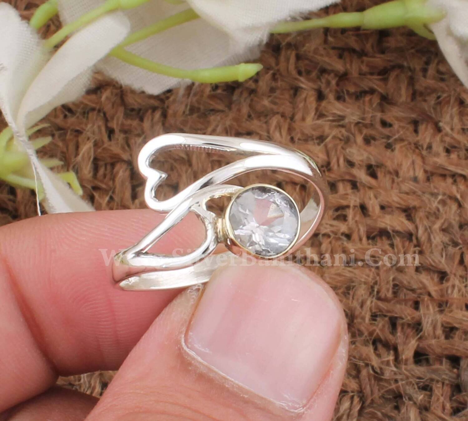 925 Sterling Silver Heart Ring |  Blue Topaz Round Gemstone Ring | Heart Silver Ring | Handmade Designer Women Wedding Jewelry2022