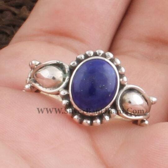 Lapis Gemstone Ring-Solid Silver Ring-Designer Silver Ring-Gemstone Jewelry-Gemstone Ring-Blue Stone Ring-Authentic-Rustic-Anniversary-Sale