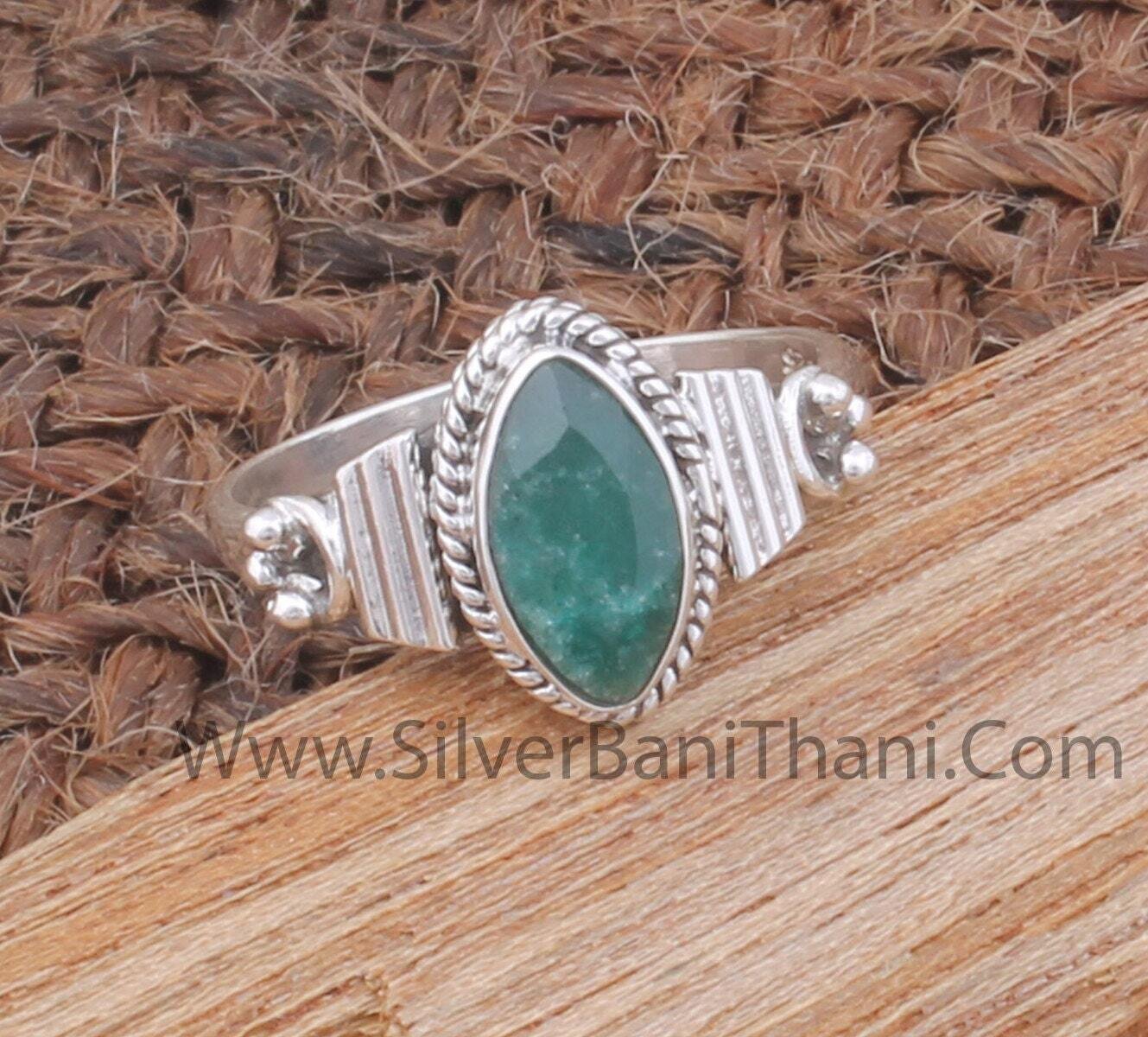 Emerald Silver Ring | 925 Sterling Solid Silver Emerald Ring | Handmade Marquise Shape Emerald Ring | Women Wedding Jewelry | Ring For Women