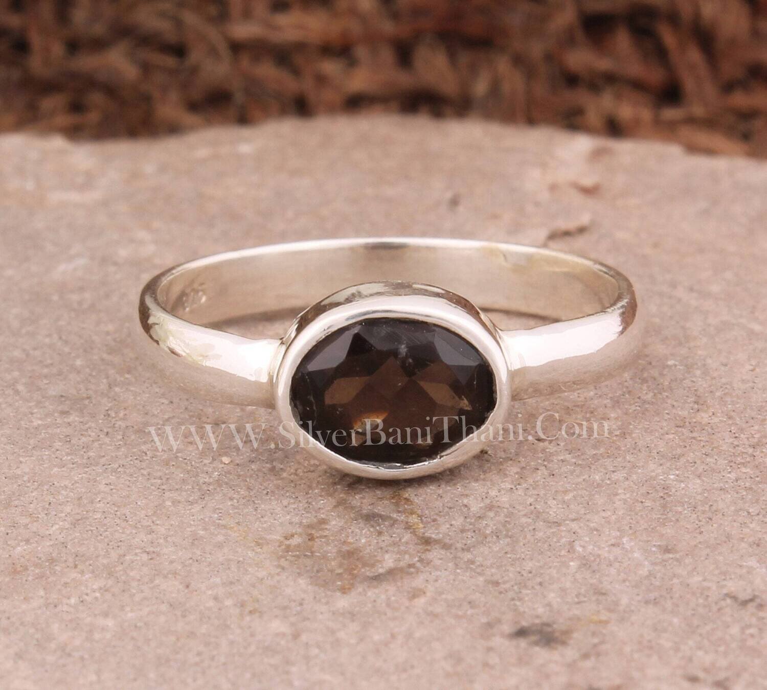 Smoky Quartz Round Shape Gemstone Ring | 925 Sterling Silver Faceted Cut Stone Ring | Designer Handmade Wedding Jewelry | Women Gift