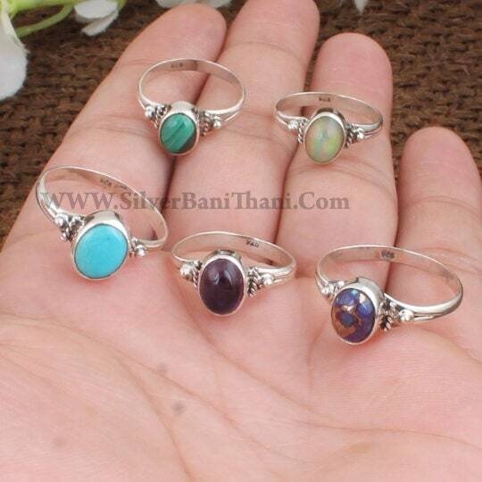 Boho Solid Silver Rings * 925 Sterling Silver Rings * Gemstone Ring * Oval Shape Stone Ring * Daily Use Middle Finger Ring * Gift For Sister