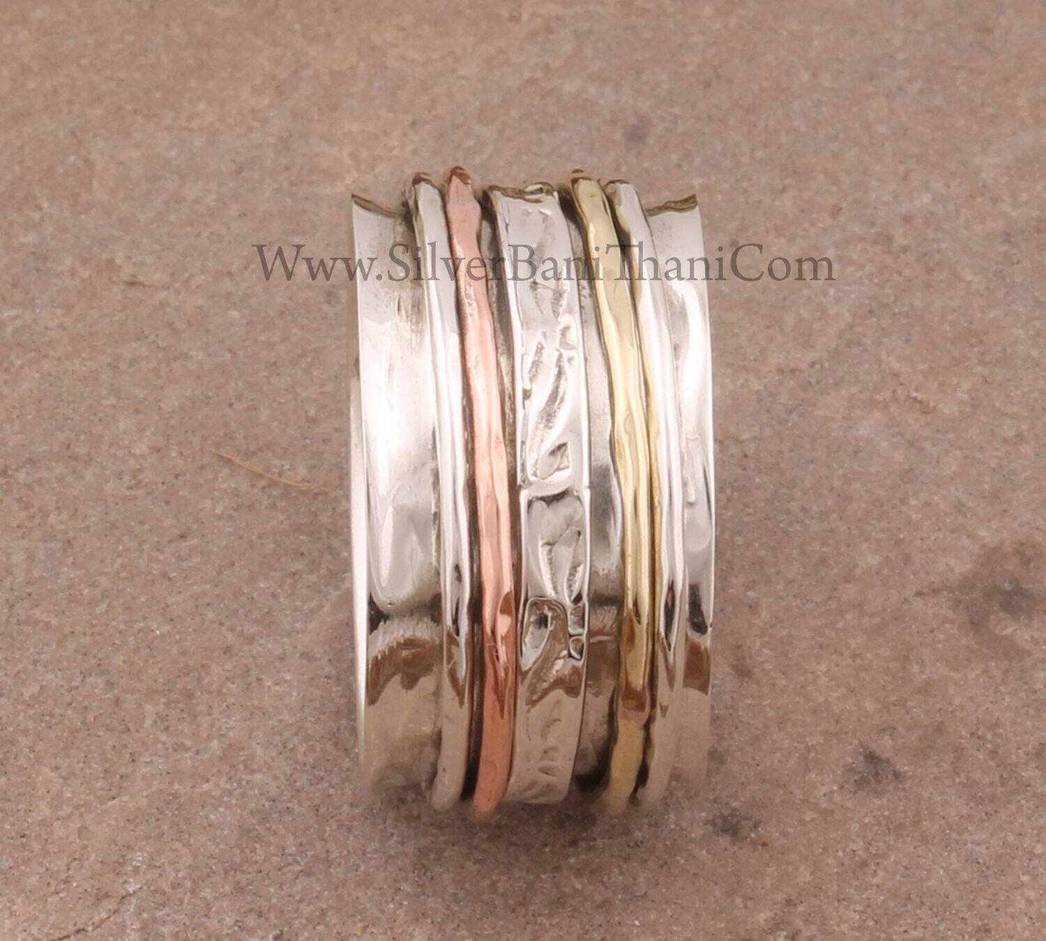 Textured 925 Silver Spinner Ring Solid Sterling Silver 925 Artisan Ring Handmade Three Tone Anxiety Ring Meditation Ring Boho Etsy Love 2022