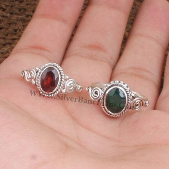 Two Combo Stone Ring, 925 Sterling Silver Ring,Love Couple Rings, Multi Stone Rings, Middle Finger Cut Stone Rings, Antique Silver Ring2022