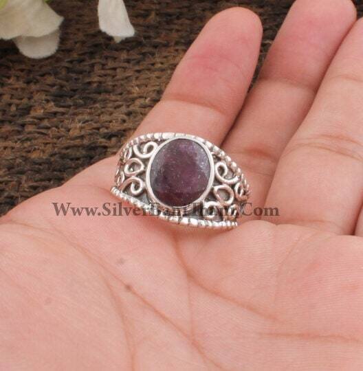 Corundum Ruby Ring-Lovely Gemstone Silver Ring-Oval Cut Stone Ring-Handmade Design Silver Ring-Engagement Ring-Anxiety Ring-Boho Jewelry2022