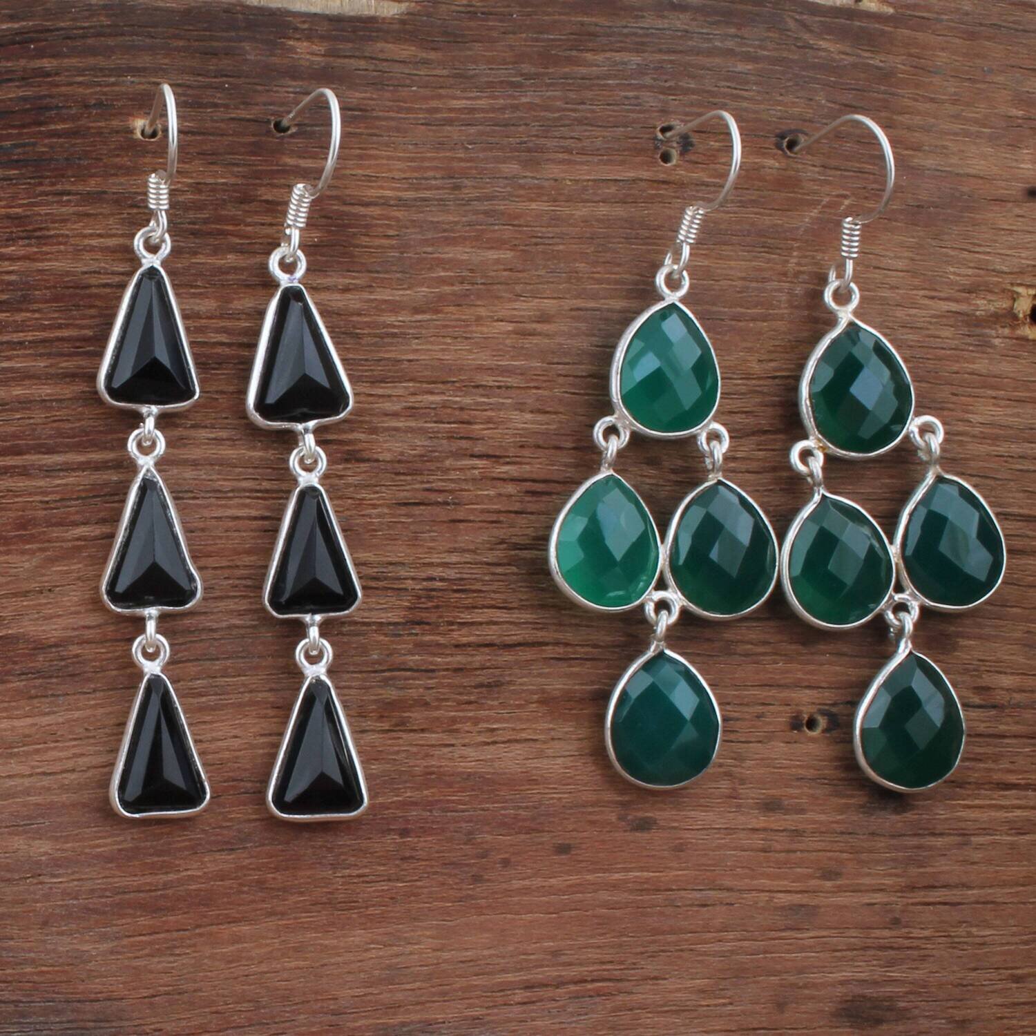 Multi Stone Earring-Hoop Earring-Combo Pair Earring-Black Onyx+Green Onyx Gemstone Earring-Simple Earring-Gift For Girls-Combo Stone2022Etsy