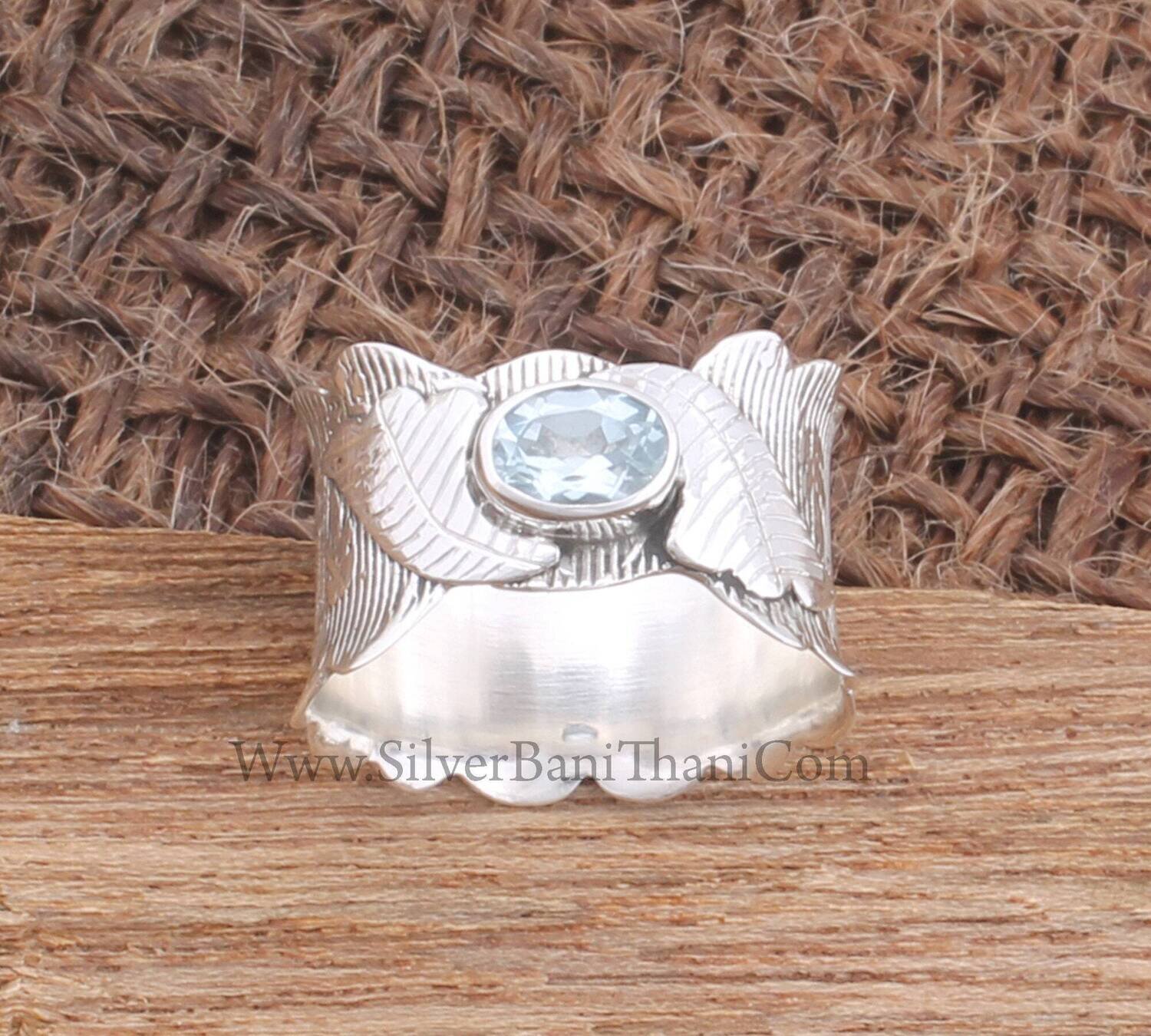 Wave Band Silver Blue Topaz Gemstone Band Ring 925 Sterling Silver Gemstone Meditation Ring Fidget Ring Boho Worry Ring Etsy Band Ring