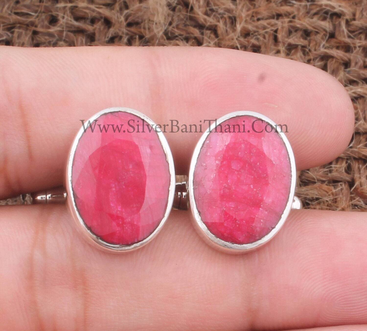 Men's Ruby Gemstone Cufflinks Jewelry Solid 925 Sterling Silver Cufflink For Men's | Handmade Oval Stone Silver Jewelry July Birthstone Gift