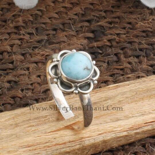 Larimar Ring-Floral Design Silver Ring-Blue Oval Cabochon Stone Ring-925 Sterling Silver Ring-Best Gift Item For Women's And Girl's-Etsy2022