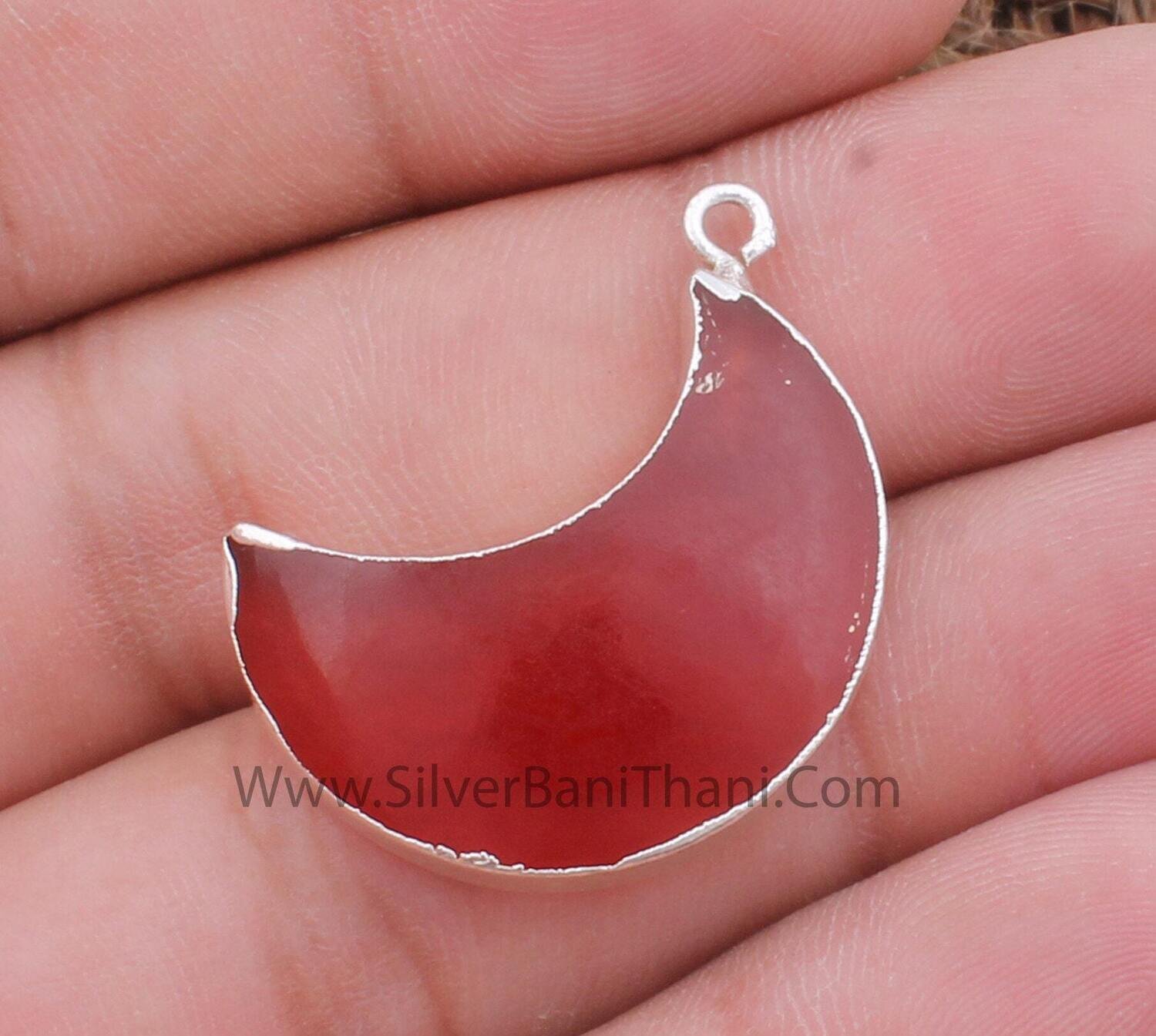 Red Jade Crescent Moon Gemstone Pendant | 925 Silver Electroplated Single Loop Red Jade Gemstone Connector | DIY Jewelry Making Supply2022