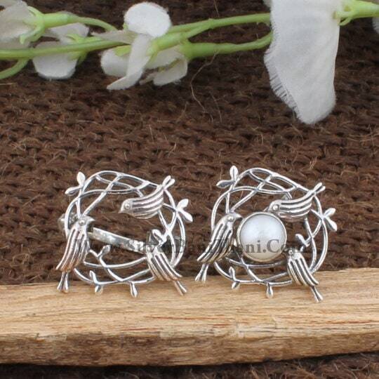Kingfisher Ring*Pearl Ring*925 Sterling Solid Silver Rings*Birds Nest Design Rings*Wedding Gift Middle Finger Rings,Moti Ring Gift For Her