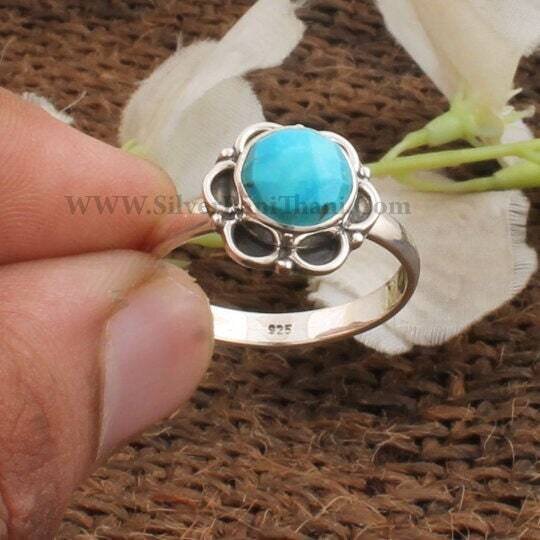 Turquoise Ring, Flower Design Cut Stone Ring, 925 Sterling Solid Silver Ring, Semi Precious Turquoise Ring, Gemstone Jewelry, Gift For Her