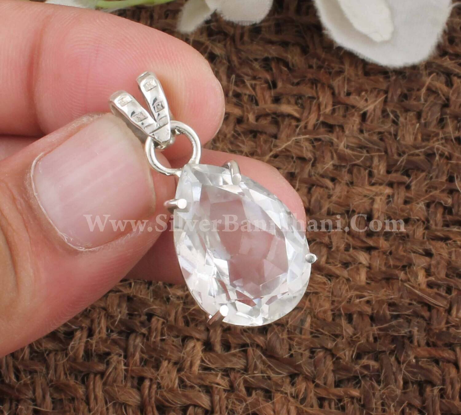 Pear Shape  Crystal Quartz Prong Set Necklace Pendant | 925 Sterling Silver Cut Stone Pendant | Bridal Wedding Jewelry For Women Gift