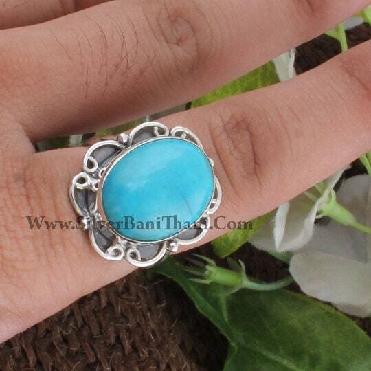 Turquoise Ring-Solid Silver Ring 925 Sterling Silver Ring-Middle Finger Sleeping Beauty Turquoise Everyday Use Ring-Bride Boho Silver Ring