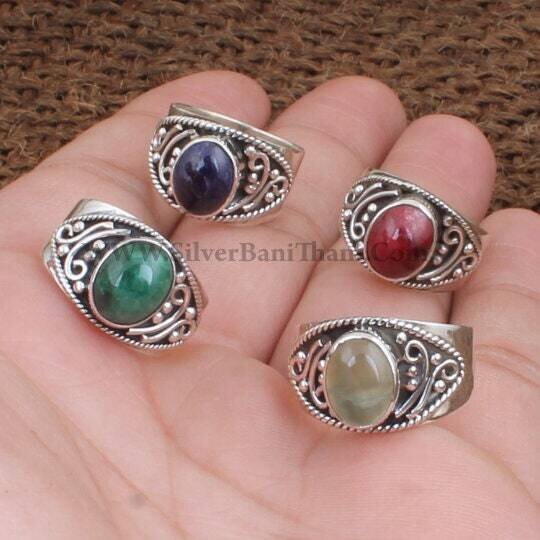 Combo Ring - Antique Silver Ring - Colorful Stone Rings - Best Gift Item Ring - 925 Sterling Silver Ring - Middle Finger Cabochon Stone Ring