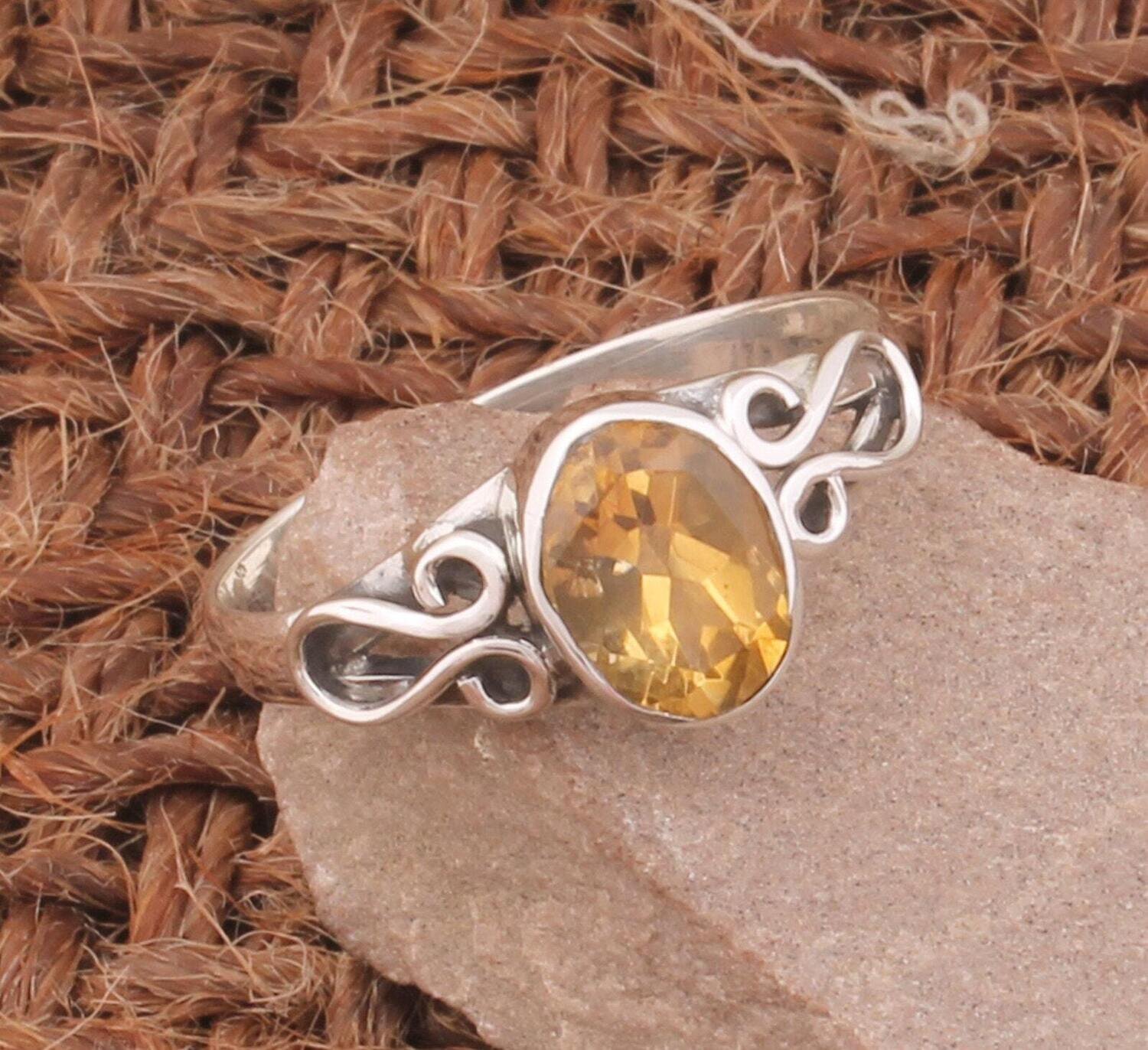 Citrine Gemstone Silver Ring | 925 Sterling Solid Silver Ring | Oval Shape Gemstone Ring | Handmade Silver Ring | Everyday Jewelry For Gifts