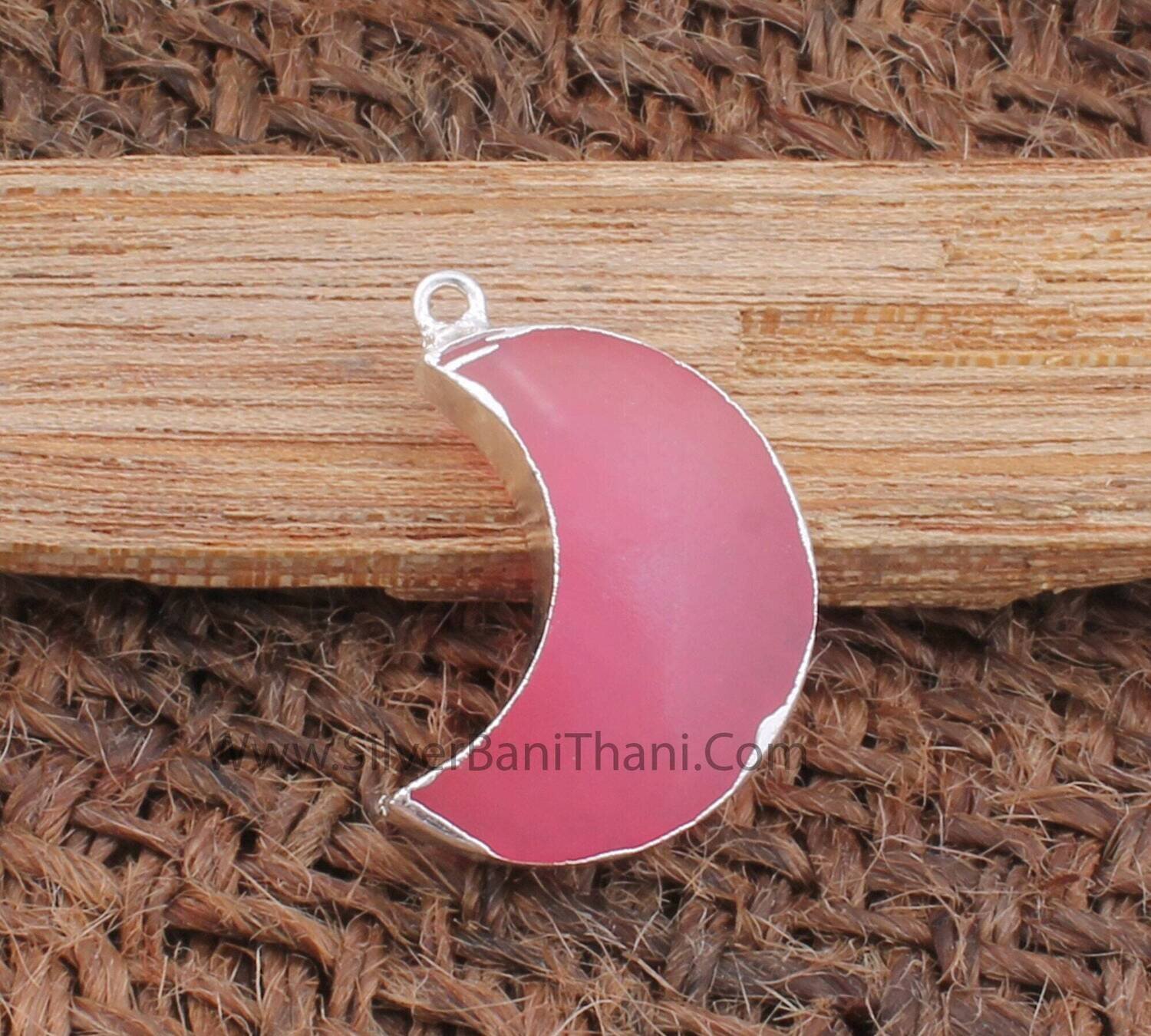 Pick Jade Crescent Moon Gemstone Pendant | 925 Silver Electroplated Single Loop Pick Jade Gemstone Connector | DIY Jewelry Making Supply2022